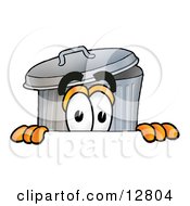 Poster, Art Print Of Garbage Can Mascot Cartoon Character Peeking Over A Surface