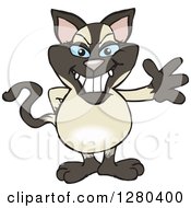 Clipart Of A Friendly Waving Siamese Cat Royalty Free Vector Illustration