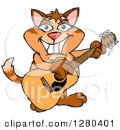 Poster, Art Print Of Happy Ginger Tabby Cat Playing An Acoustic Guitar