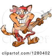 Clipart Of A Happy Ginger Tabby Cat Playing An Electric Guitar Royalty Free Vector Illustration by Dennis Holmes Designs