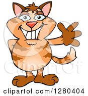 Clipart Of A Friendly Waving Tabby Cat Royalty Free Vector Illustration by Dennis Holmes Designs
