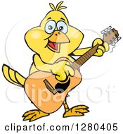 Poster, Art Print Of Happy Yellow Canary Bird Playing An Acoustic Guitar