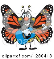 Clipart Of A Happy Monarch Butterfly Playing An Acoustic Guitar Royalty Free Vector Illustration
