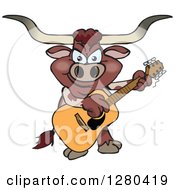 Poster, Art Print Of Texas Longhorn Bull Playing An Acoustic Guitar