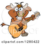 Poster, Art Print Of Happy Bull Playing An Acoustic Guitar