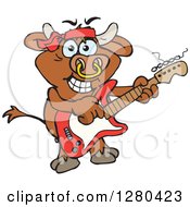 Poster, Art Print Of Happy Bull Playing An Electric Guitar