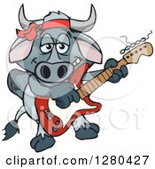 Poster, Art Print Of Happy Brahman Bull Playing An Electric Guitar