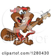 Poster, Art Print Of Happy Beaver Playing An Electric Guitar