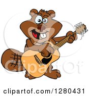 Poster, Art Print Of Happy Beaver Playing An Acoustic Guitar
