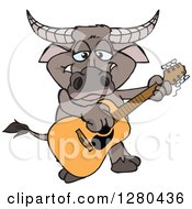 Poster, Art Print Of Happy Buffalo Playing An Acoustic Guitar