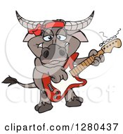 Poster, Art Print Of Happy Buffalo Playing An Electric Guitar