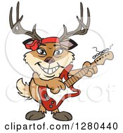 Poster, Art Print Of Happy Buck Deer Playing An Electric Guitar
