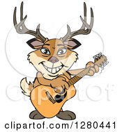 Poster, Art Print Of Happy Buck Deer Playing An Acoustic Guitar