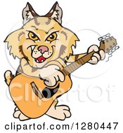 Poster, Art Print Of Happy Bobcat Playing An Acoustic Guitar