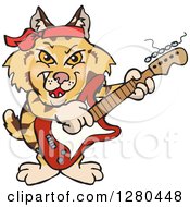 Poster, Art Print Of Happy Bobcat Playing An Electric Guitar