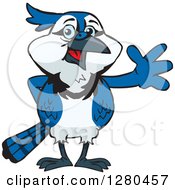 Clipart Of A Friendly Waving Blue Jay Bird Royalty Free Vector Illustration by Dennis Holmes Designs