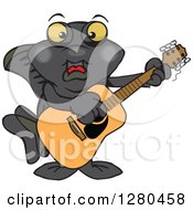 Poster, Art Print Of Happy Black Moor Fish Playing An Acoustic Guitar