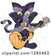 Poster, Art Print Of Black Cat Playing An Acoustic Guitar