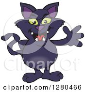 Clipart Of A Friendly Waving Black Cat Royalty Free Vector Illustration