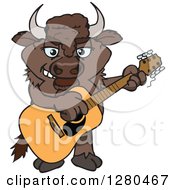 Poster, Art Print Of Happy Bison Playing An Acoustic Guitar