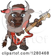Poster, Art Print Of Happy Bison Playing An Electric Guitar