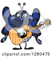 Happy Blue Butterfly Playing An Acoustic Guitar