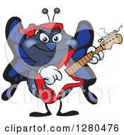 Happy Blue Butterfly Playing An Electric Guitar