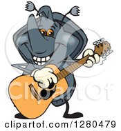Clipart Of A Happy Rhino Beetle Playing An Acoustic Guitar Royalty Free Vector Illustration by Dennis Holmes Designs