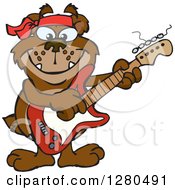 Clipart Of A Happy Bear Playing An Electric Guitar Royalty Free Vector Illustration