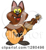 Poster, Art Print Of Happy Bat Playing An Acoustic Guitar