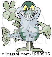 Clipart Of A Barracuda Fish Gesturing Peace Royalty Free Vector Illustration by Dennis Holmes Designs