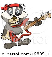 Clipart Of A Happy Badger Musician Playing An Electric Guitar Royalty Free Vector Illustration