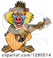 Happy Baboon Musician Playing A Guitar