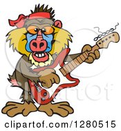 Happy Baboon Musician Playing An Electric Guitar