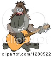 Clipart Of A Happy Ape Musician Playing A Guitar Royalty Free Vector Illustration by Dennis Holmes Designs