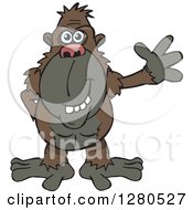 Clipart Of A Friendly Ape Waving Royalty Free Vector Illustration