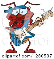 Clipart Of A Happy Ant Musician Playing An Electric Guitar Royalty Free Vector Illustration