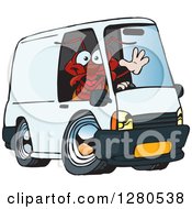 Poster, Art Print Of Red Ant Waving And Driving A Delivery Van