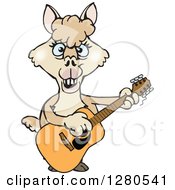 Poster, Art Print Of Happy Alpaca Musician Playing A Guitar