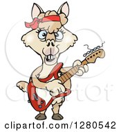 Clipart Of A Happy Alpaca Musician Playing An Electric Guitar Royalty Free Vector Illustration