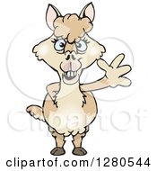 Clipart Of A Hapy Blue Eyed Alpaca Waving Royalty Free Vector Illustration