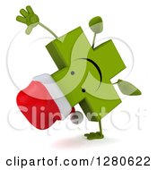 Clipart Of A 3d Happy Green Christmas Holistic Cross Character Cartwheeling Royalty Free Illustration