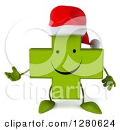 Clipart Of A 3d Happy Green Christmas Holistic Cross Character Presenting To The Left Royalty Free Illustration