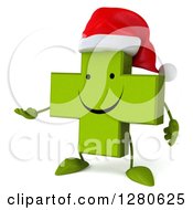 Clipart Of A 3d Happy Green Christmas Holistic Cross Character Presenting To The Left 2 Royalty Free Illustration
