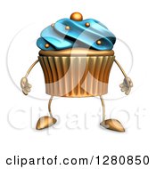 Clipart Of A 3d Acrylic Blue Frosted Cupcake Character Royalty Free Illustration