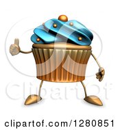 Clipart Of A 3d Acrylic Blue Frosted Cupcake Character Holding A Thumb Up Royalty Free Illustration
