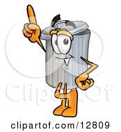 Clipart Picture Of A Garbage Can Mascot Cartoon Character Pointing Upwards