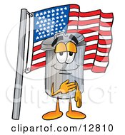 Poster, Art Print Of Garbage Can Mascot Cartoon Character Pledging Allegiance To An American Flag