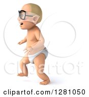 Clipart Of A 3d Caucasian White Baby Boy Wearing Glasses And Walking To The Left Royalty Free Illustration