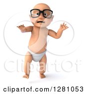 Clipart Of A 3d Caucasian White Baby Boy Wearing Glasses And Walking Forward Royalty Free Illustration